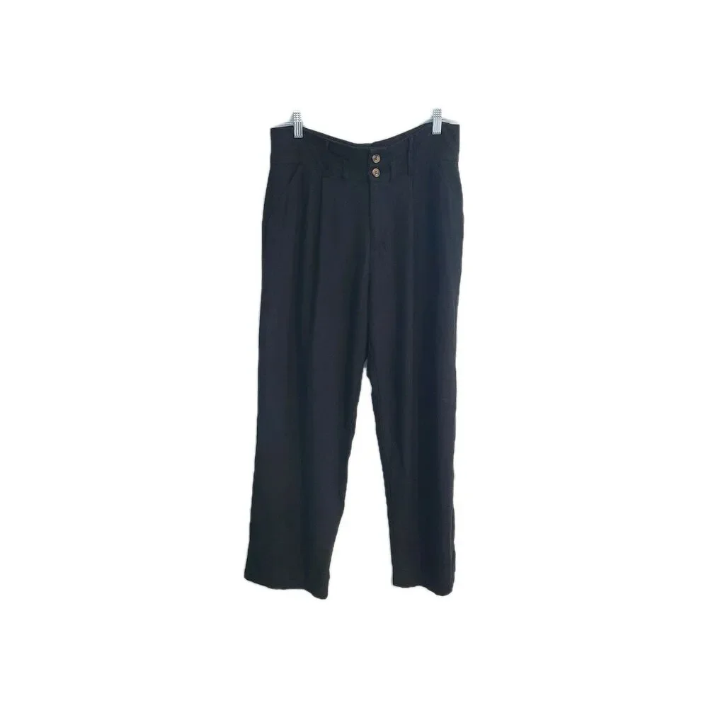 Crosby Black Wide Leg Pleated Pants 8 Linen Viscose Flowy Minimalist Cool Girl